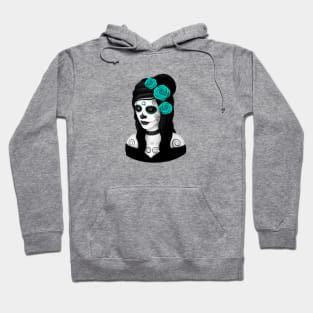 Day of the Dead Girl with Teal Blue Roses Hoodie